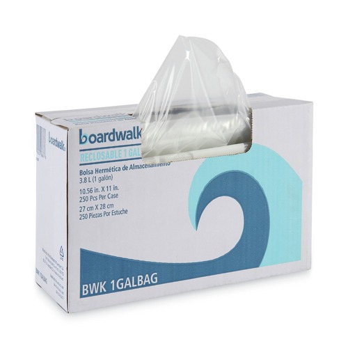 Resealable Bags | Boardwalk BWK1GALBAG 1 Gallon, 10.56 in. x 11 in. LDPE Reclosable Food Storage Bags - Clear (250/Box) image number 0