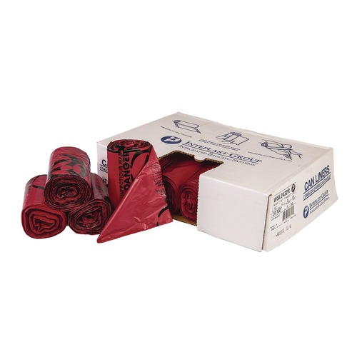 Waste Receptacles | Inteplast Group WSL2423R 10 gal. 1.3 mil 24 in. x 23 in. Institutional Low-Density Can Liners - Red (25 Bags/Roll, 10 Rolls/Carton) image number 0