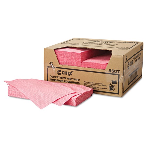 Cleaning Cloths & Wipes | Chix 8507 11.5 in. x 24 in. Wet Wipes - White/Pink (200/Carton) image number 0