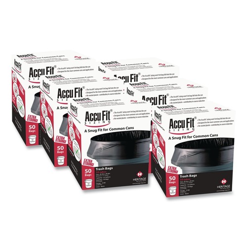 Low-Density Trash Bags | AccuFit H7450TK RC1 37 in. x 50 in. 0.9 mil 44 Gallon Linear Low Density Can Liners with AccuFit Sizing - Black (50 Bags/Box, 4 Boxes/Carton) image number 0