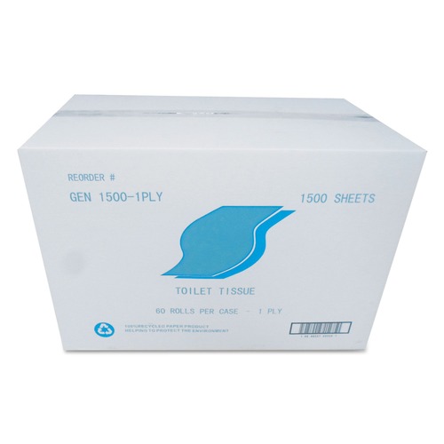 Perforated Roll & Hand Towels | GEN GEN15001PLY Small Roll Septic-Safe Bath Tissue - White (1500 Sheets/Roll, 60 Rolls/Carton) image number 0