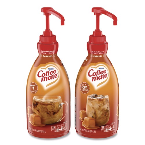 Creamers | Coffee-Mate 12536266 50.7 oz. Liquid Creamer Pump Bottle - Caramel (2/Carton) image number 0