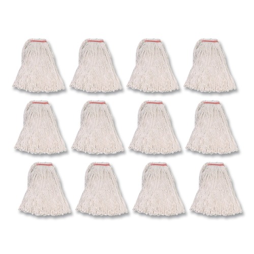 Mop Heads | Rubbermaid Commercial FGF11900WH00 32 oz. Premium Cut-End Cotton Mop - White/Orange (12/Carton) image number 0