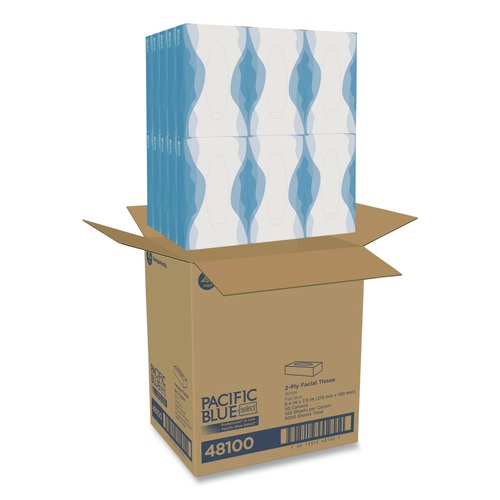 Facial Tissues | Georgia Pacific Professional 48100 2-Ply Pacific Blue Select Facial Tissue in Flat Box - White (30-Boxes/Carton) image number 0