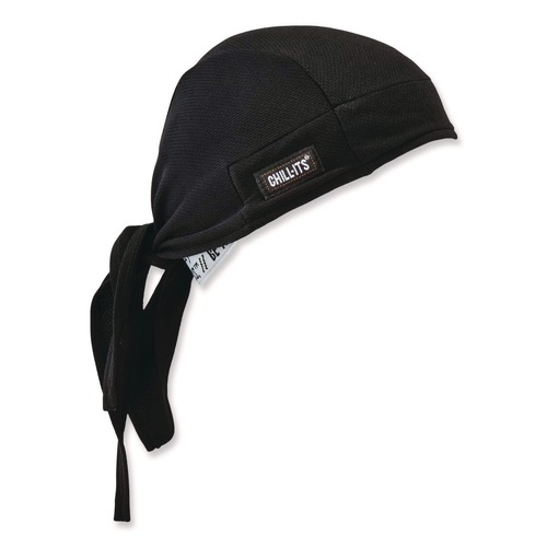 Head & Face Protection | Ergodyne 12487 Chill-Its 6615 One Size Fits Most High-Performance Bandana Doo Rag with Terry Cloth Sweatband - Black image number 0