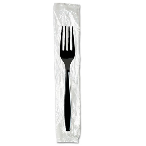 Disposable Forks | Dixie FH53C7 Individually Wrapped Heavyweight Polystyrene Forks - Black (1000/Carton) image number 0