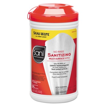  | Sani Professional P56784 No-Rinse Sanitizing Multi-Surface Wipes - Unscented White