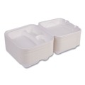 Perforated Roll & Hand Towels | Eco-Products EP-HC83NFA 8 x 8 x 3 Vanguard 3-Compartment Renewable and Compostable Sugarcane Clamshells - White (200/Carton) image number 5