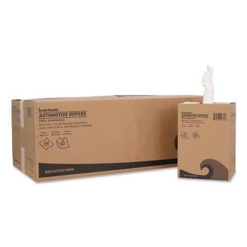 Perforated Roll & Hand Towels | Boardwalk AUTOBX1600W 10.63 x 20.47 Automotive Wipers - Unscented/White (8/Carton) image number 0
