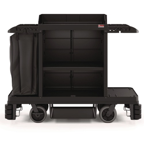 Perforated Roll & Hand Towels | Suncast Commercial HKC2002 24 in. x 62.13 in. x 49.75 in. 1-Shelf Plastic Partially Assembled Premium Housekeeping Cart - Black image number 0