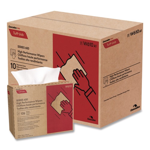 Perforated Roll & Hand Towels | Cascades PRO W610 9.75 in. x 16.75 in. Tuff-Job S600 High Performance Wipers (10 Boxes/Carton) image number 0