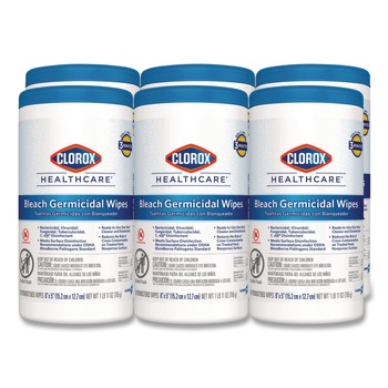 Clorox Healthcare 30577 6 in. x 5 in. 1-Ply Bleach Germicidal Wipes - Unscented, White (150/Canister, 6 Canisters/Carton)