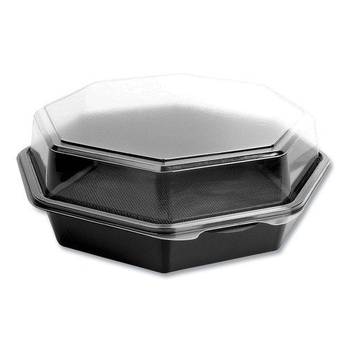 Perforated Roll & Hand Towels | SOLO 864056-AP94 OctaView 9.57 in. x 9.2 in. x 3.2 in. 42 oz. Plastic Hinged-Lid Cold Food Containers - Black/Clear (100/Carton) image number 0
