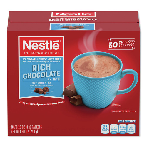 Cocoa | Nestle 12240821 0.28 oz No-Sugar-Added Hot Cocoa Mix Envelopes - Rich Chocolate (30/Box) image number 0