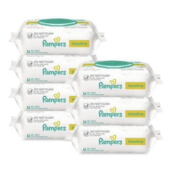 PRODUCTS | Pampers 80715533 1-Ply 6.7 in. x 7 in. Sensitive Baby Wipes - Unscented, White (7/Carton)
