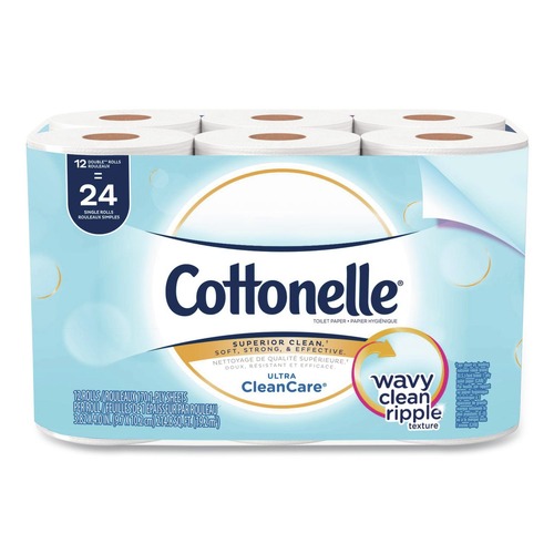 Perforated Roll & Hand Towels | Cottonelle 12456 Clean Care 1-Ply Septic Safe Bathroom Tissue - White (12/Pack) image number 0