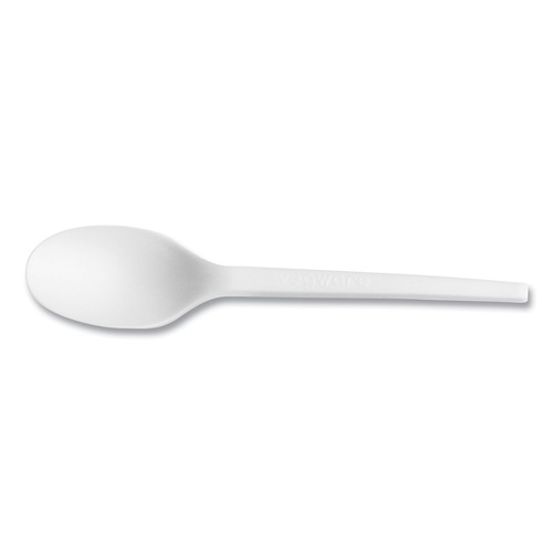 Disposable Spoons | Vegware VW-SP6.5 Compostable CPLA Cutlery Spoon - White (1000/Carton) image number 0