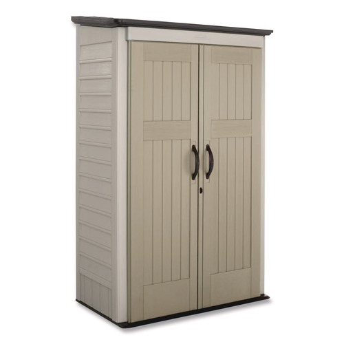 Storage | Rubbermaid FG5L3000SDONX Vertical Storage Shed 53 cu ft 2.5 ft x 4 ft x 7 ft Sandstone/Faint Maple image number 0
