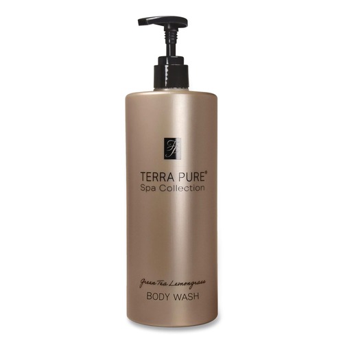 Personal Shampoos, Conditioners, & Body Washes | Diversified Hospitality Solutions 458968EA Terra Pure 16.23 oz. Bottle Body Wash Air Pump - Green Tea and Lemongrass Scent image number 0