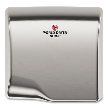HAND DRYERS | WORLD DRYER L-973A 110-240V 13.87 in. x 13 in. x 7 in. Brushed Stainless Steel SLIMdri Hand Dryer