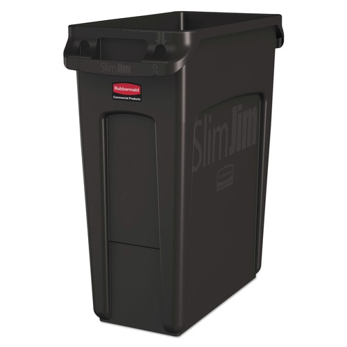 Indoor Waste Receptacles | Rubbermaid Commercial 1955959 16 Gallon Slim Jim with Venting Channels - Plastic, Black image number 0