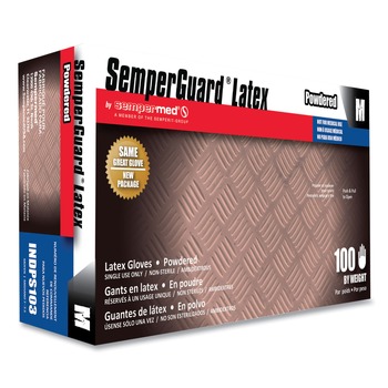 FOOD SERVICE DISPOSABLE AND SINGLE USE GLOVES | SemperGuard INDPS103 Latex Powdered Gloves - Medium Cream (100/Box)