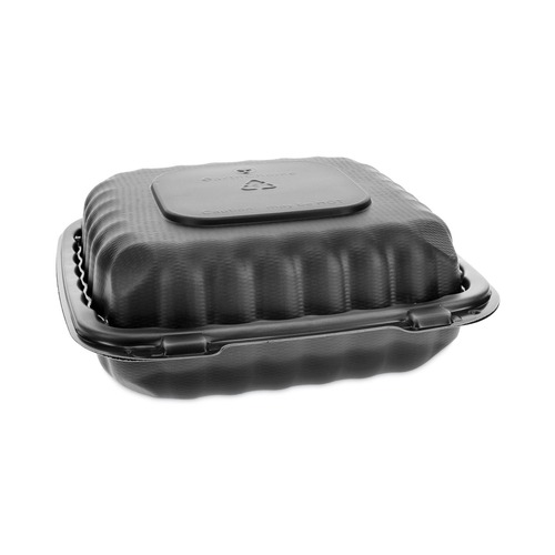 Food Containers & Lids | Pactiv Corp. YCNB08010000 8.31 in. x 8.35 in. x 3.1 in. EarthChoice SmartLock Microwavable MFPP Plastic Hinged Lid Container - Black (200/Carton) image number 0