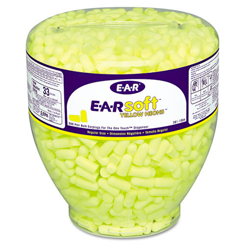 Ear Plugs | 3M 391-1004 E-A-Rsoft Cordless Neon Tapered Earplug Refill - Yellow (500/Box) image number 0