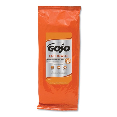 Hand Sanitizing Wipes | GOJO Industries 6285-06 7.75 in. x 11 in. 2-Ply FAST TOWELS Hand Cleaning Towels - Fresh Citrus, Blue (6 Packs/Carton) image number 0