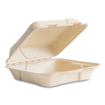 Vegware VW-HC101NFA 9 in. x 10 in. x 2 in. Nourish Molded Fiber Sugarcane Compostable Takeout Container - Natural (200/Carton)