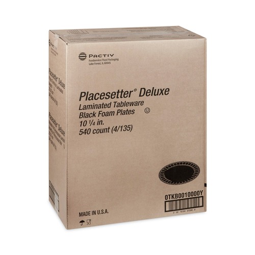 Plates | Pactiv Corp. 0TKB0010000Y 10.25 in. Diameter Placesetter Deluxe Laminated Foam Plate Dinnerware - Black (540/Carton) image number 0