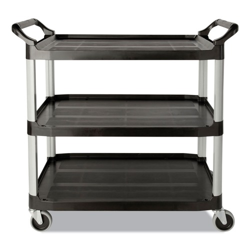 Carts | Rubbermaid Commercial FG342488BLA 18-5/8 in. x 33-5/8 in. x 37-3/4 in. Three-Shelf Economy Plastic Cart - Black image number 0