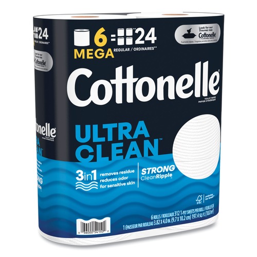 Toilet Tissues | Cottonelle 55699 Ultra CleanCare 1-Ply Septic Safe Mega Rolls Strong Tissue Toilet Paper - White (36/Carton) image number 0