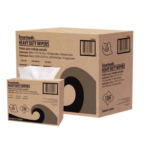 Cleaning Cloths & Wipes | Boardwalk 3286 9.75 in. x 16.75 in. 1-Ply Hydrospun Wipers - White (126/Box, 10 Boxes/Carton) image number 0
