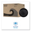 Plates | Boardwalk BWKPLHIPS10BL 10 in. Diameter Hi-Impact Plastic Dinnerware Plate - Black (125/Sleeve, 4 Sleeves/Carton) image number 1