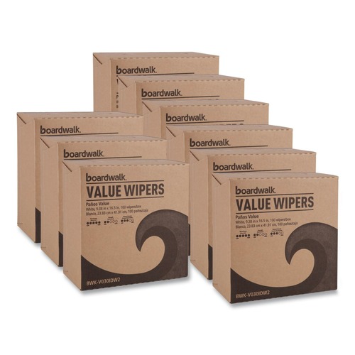 Cleaning Cloths & Wipes | Boardwalk BWK-V030IDW2 9.33 in. x 16.5 in. DRC Wipers - White (100 Dispenser Packs, 9 Dispenser Packs/Carton) image number 0