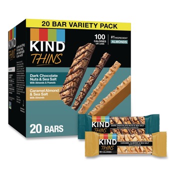 MEALS AND SNACK BARS | KIND 41888 0.74 oz Thins Bar Variety Pack - Caramel Almond and Sea Salt/Dark Chocolate Nuts and Sea Salt (20/Box)