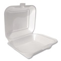 Food Containers & Lids | Plastifar 12039 7.81 in. x 8.75 in. x 3.38 in. Secure One Tab Latch 3 Compartments Foam Hinged Lid Container - White (200/Pack) image number 1