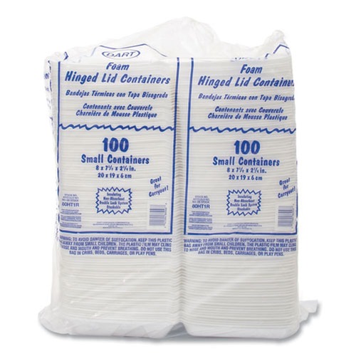 Food Containers & Lids | Dart 80HT1R 7.5 in. x 8 in. x 2.2 in. Foam Hinged Lid Containers - White (200/Carton) image number 0