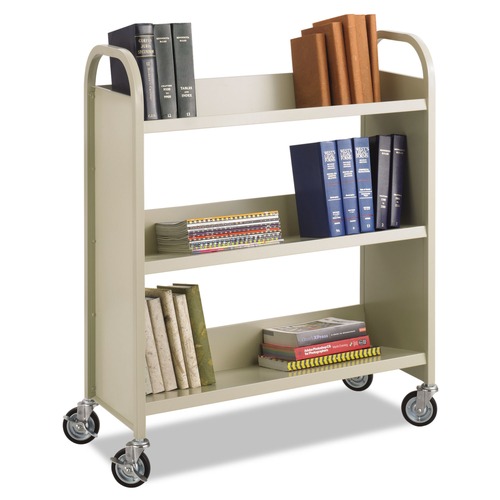 Carts | Safco 5358SA 36 in. x 18.5 in. x 43.5 in. 300 lbs. Capacity 3 Shelves Metal Steel Double-Sided Book Cart -  Sand image number 0