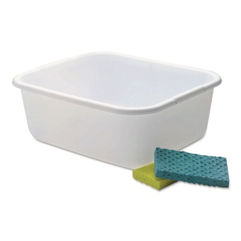 JANITORIAL BOXES AND BINS | Rubbermaid 2951ARWHTCT Microban 14.5 in. x 12.5 in. x 5.7 in. 4.5 Gallon Dishpan - White (6/Carton)