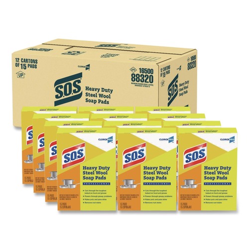 Scouring Pads & Sticks | S.O.S. 88320 2.4 in. x 3 in. Steel Wool Soap Pads (15 Pads/Box 12 Boxes/Carton) image number 0