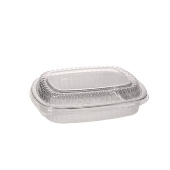 Pactiv Corp. Y6710PET 9.8 in. x 7.8 in. x 1.3 in. 46 oz. Classic Carry-Out Aluminum Container with PET Dome Lid - Silver/Clear (50/Carton)