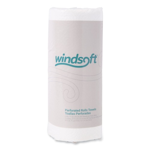 Perforated Roll & Hand Towels | Windsoft 122085CTB 11 in. x 8.5 in. 2-Ply Kitchen Roll Towels - White (30 Rolls/Carton) image number 0