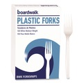 Disposable Forks | Boardwalk BWK FORKMWPS Mediumweight Polystyrene Plastic Fork Cutlery - White (100/Box) image number 1
