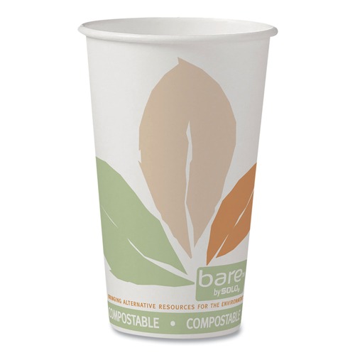 Cups | SOLO 316PLA-J7234 Bare Eco-Forward 16 oz. PLA Leaf Design Paper Hot Cups - White/Green/Orange (1000/Carton) image number 0