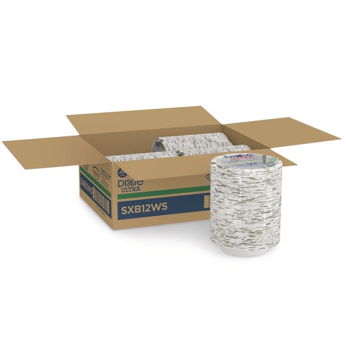 Bowls | Dixie SXB12WS Pathways 12 oz. Heavyweight WiseSize Paper Bowls with Soak Proof Shield - Green/Burgundy (4/Carton) image number 0