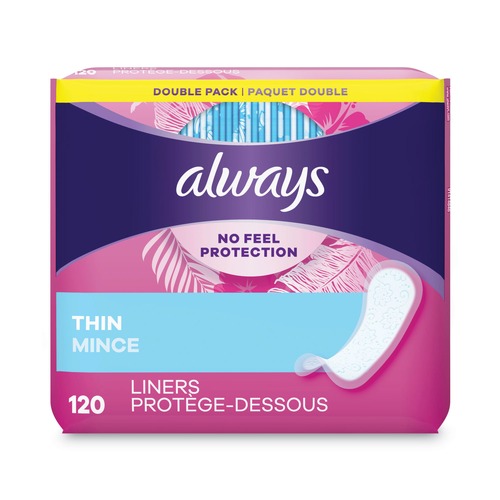 Feminine Care Products | Always 10796 Thin Daily Panty Liners, Regular, 120/pack, 6 Packs/carton image number 0