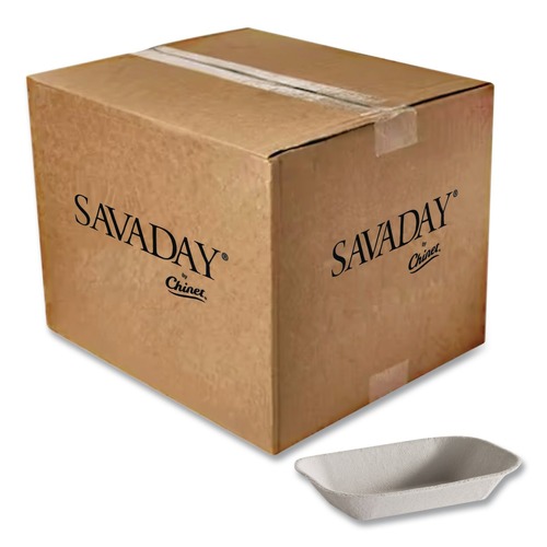 Food Trays & Liners | Chinet 10408 4 in. x 6 in. 1 Compartment Paper Savaday Molded Fiber Food Tray - Beige (1000/Carton) image number 0