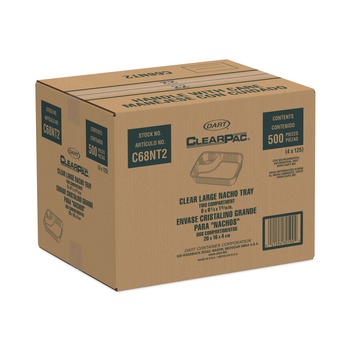FOOD TRAYS AND LINERS | Dart C68NT2 ClearPac 6.2 in. x 6.2 in. x 1.6 in. 3.3 oz. 2-Compartments Plastic Nacho Tray - Large Clear (500/Carton)